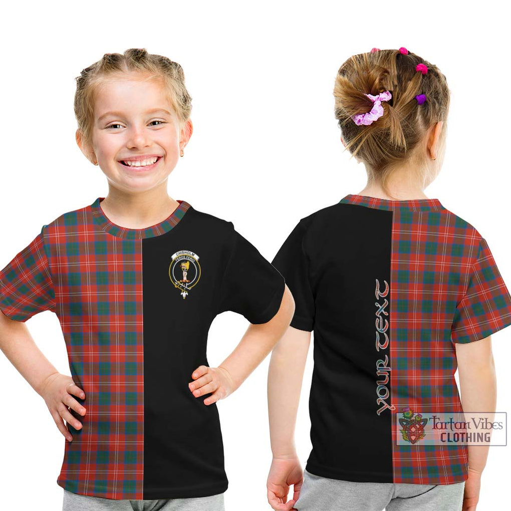 Chisholm Ancient Tartan Kid T-Shirt with Family Crest and Half Of Me Style - Tartanvibesclothing Shop