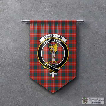 Chisholm Ancient Tartan Gonfalon, Tartan Banner with Family Crest