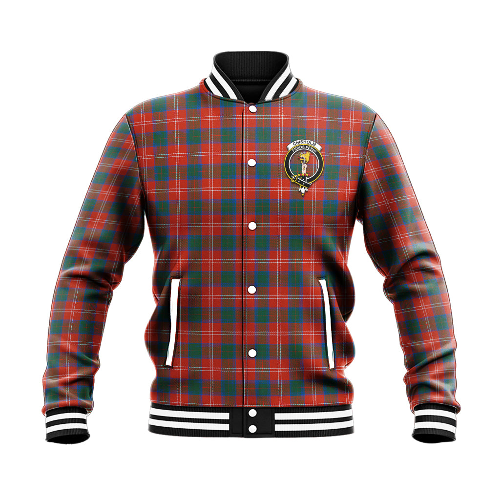 Chisholm Ancient Tartan Baseball Jacket with Family Crest - Tartan Vibes Clothing