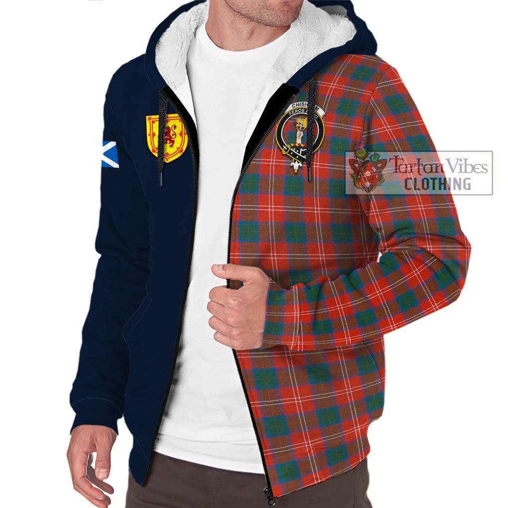 Tartan Vibes Clothing Chisholm Ancient Tartan Sherpa Hoodie with Scottish Lion Royal Arm Half Style