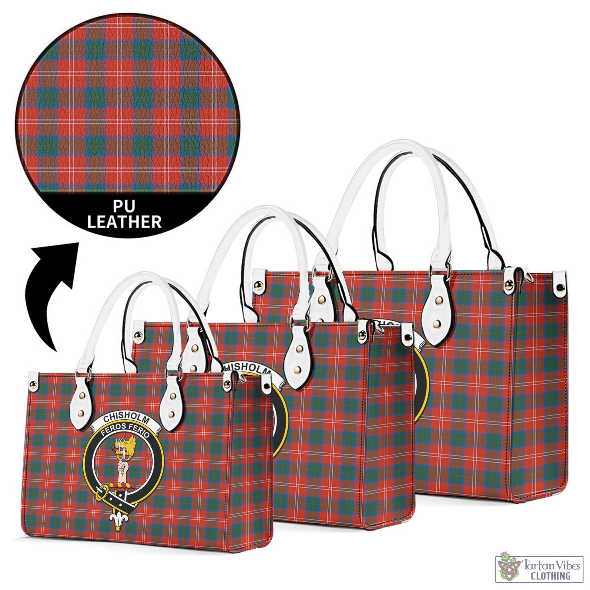 Tartan Vibes Clothing Chisholm Ancient Tartan Luxury Leather Handbags with Family Crest