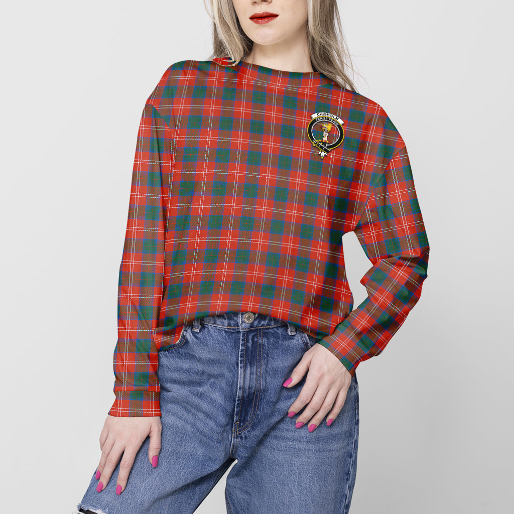 Chisholm Ancient Tartan Sweatshirt with Family Crest - Tartan Vibes Clothing