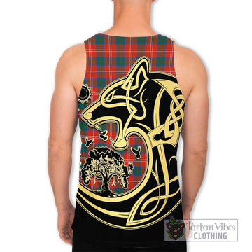 Chisholm Ancient Tartan Men's Tank Top with Family Crest Celtic Wolf Style