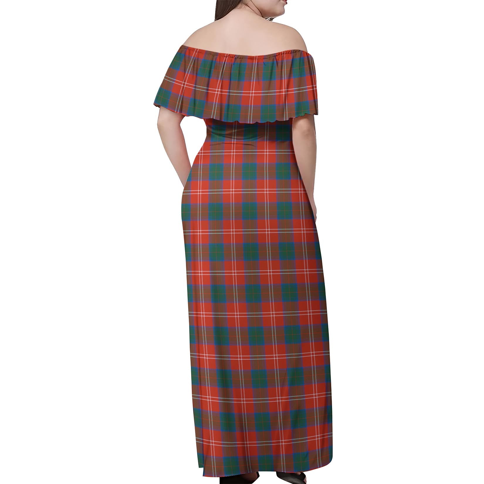 Chisholm Ancient Tartan Off Shoulder Long Dress - Tartanvibesclothing