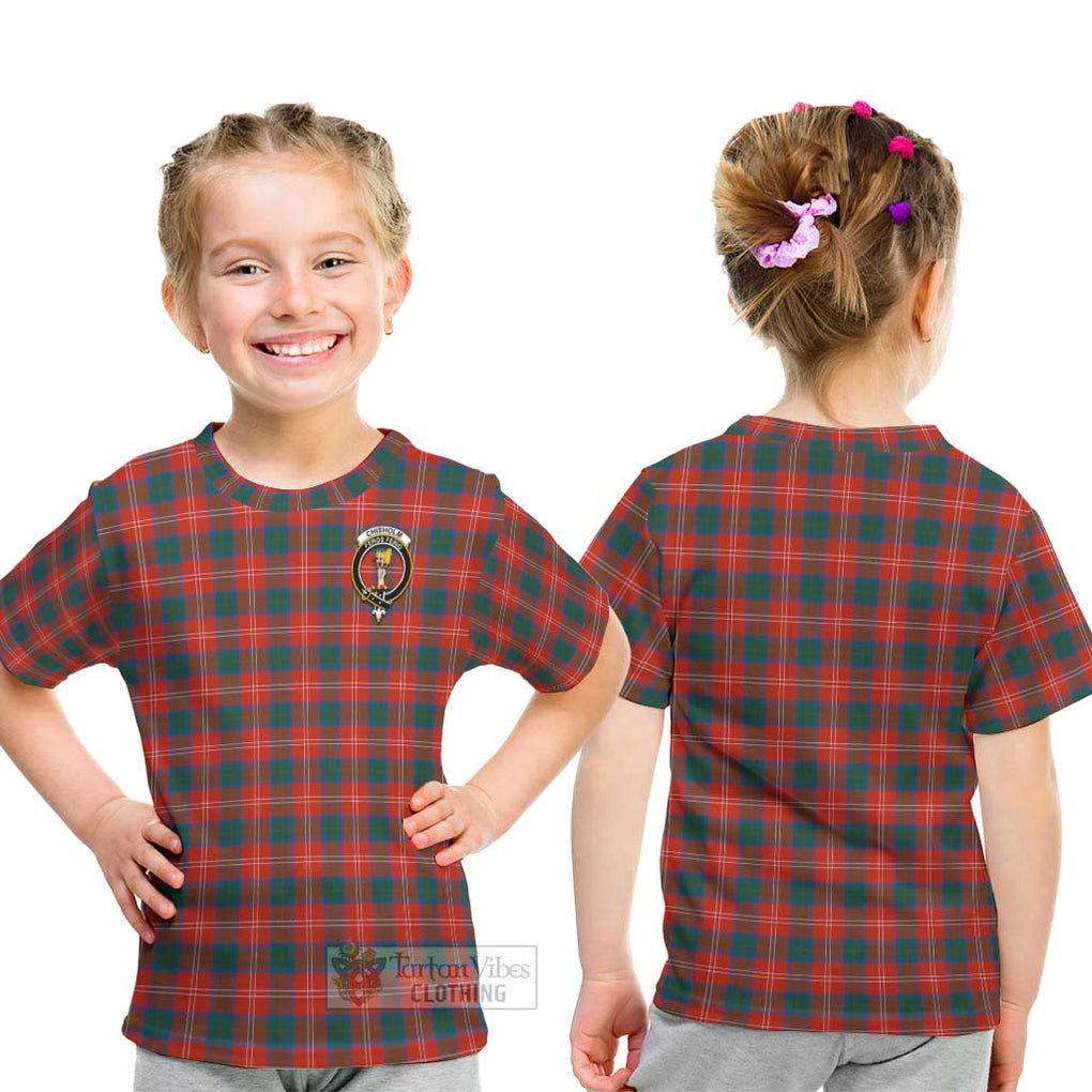 Chisholm Ancient Tartan Kid T-Shirt with Family Crest - Tartanvibesclothing Shop