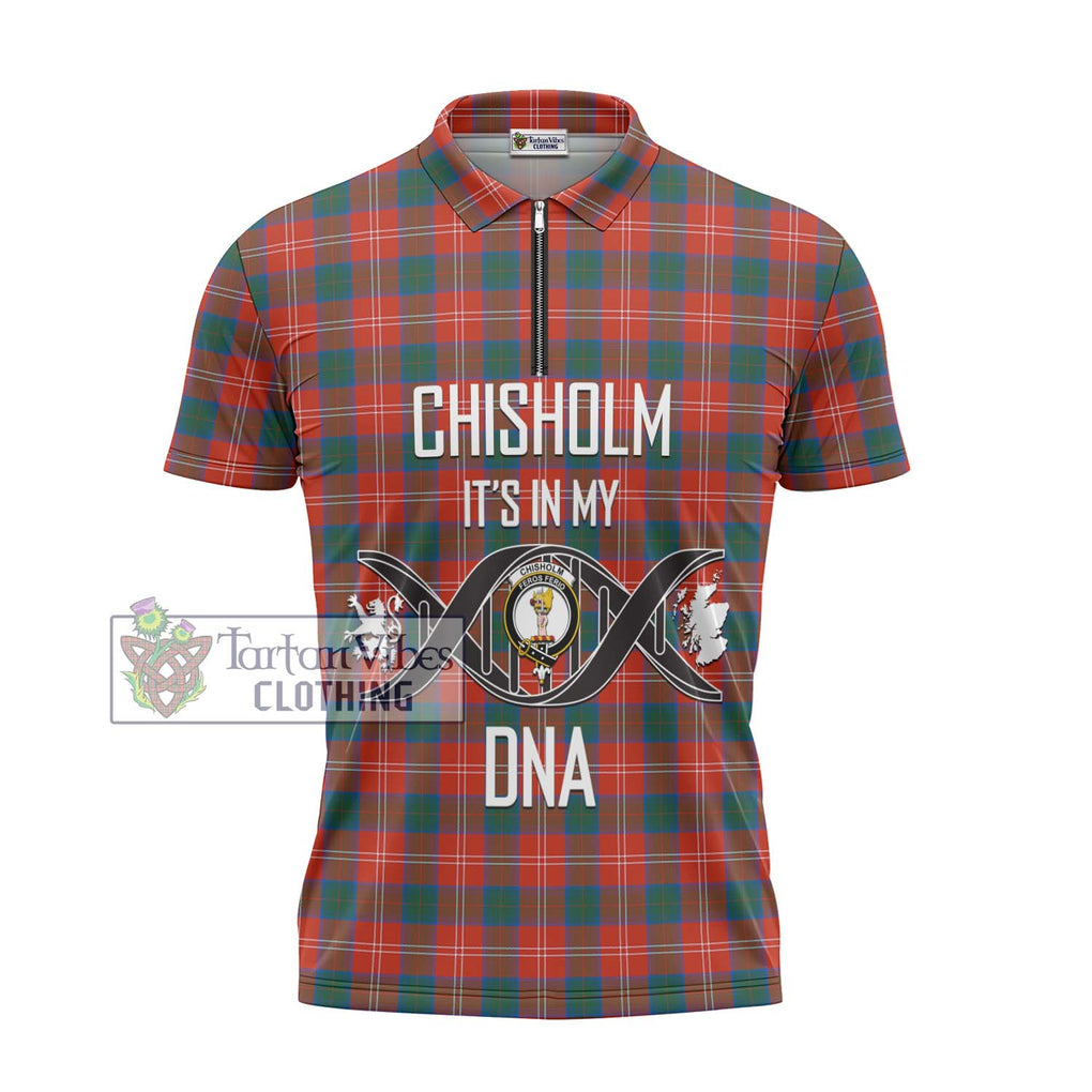 Chisholm Ancient Tartan Zipper Polo Shirt with Family Crest DNA In Me Style - Tartanvibesclothing Shop