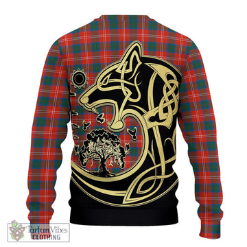 Chisholm Ancient Tartan Ugly Sweater with Family Crest Celtic Wolf Style