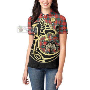 Chisholm Ancient Tartan Women's Polo Shirt with Family Crest Celtic Wolf Style