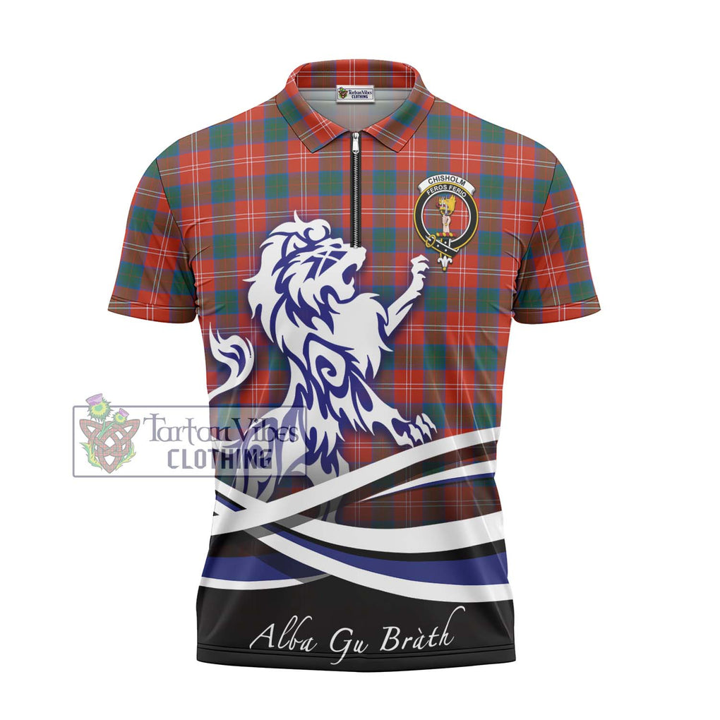 Chisholm Ancient Tartan Zipper Polo Shirt with Alba Gu Brath Regal Lion Emblem - Tartanvibesclothing Shop