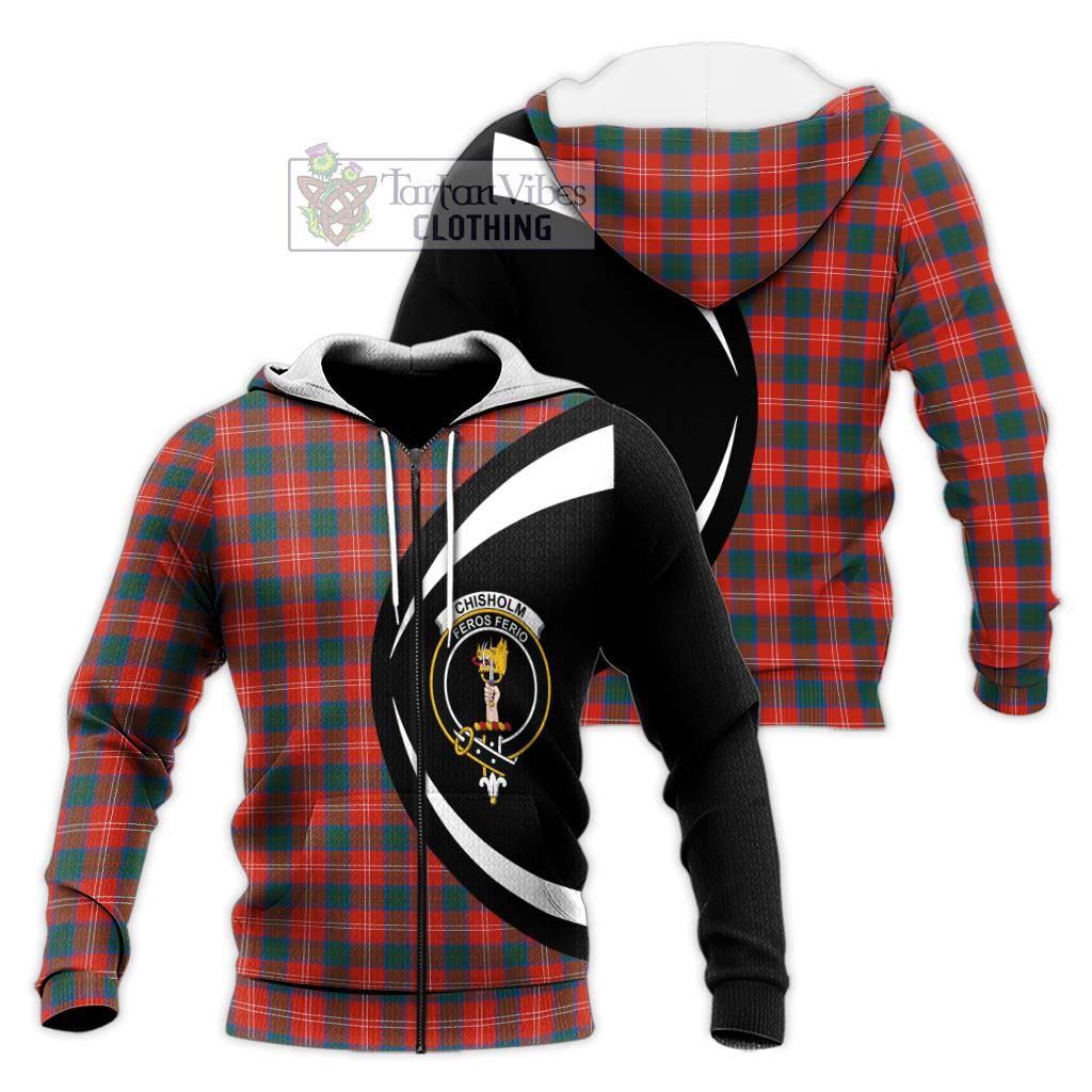 Chisholm Ancient Tartan Knitted Hoodie with Family Crest Circle Style Unisex Knitted Zip Hoodie - Tartan Vibes Clothing