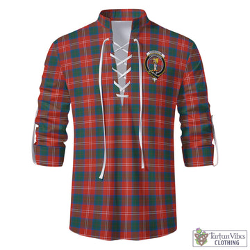 Chisholm Ancient Tartan Men's Scottish Traditional Jacobite Ghillie Kilt Shirt with Family Crest