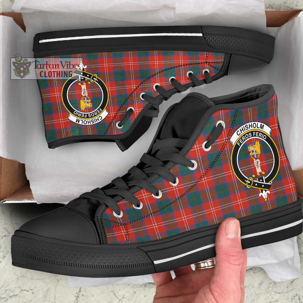 Tartan Vibes Clothing Chisholm Ancient Tartan High Top Shoes with Family Crest