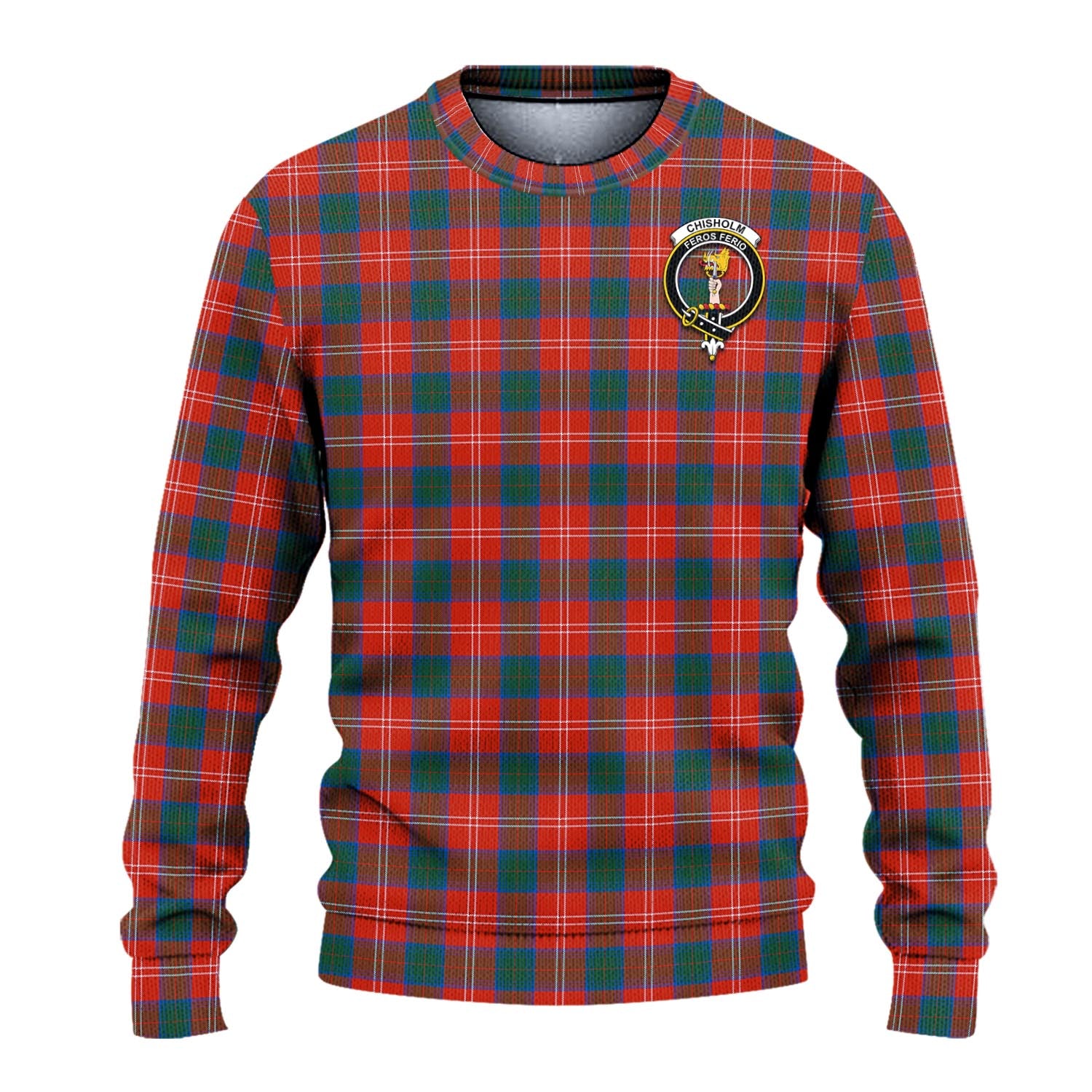 Chisholm Ancient Tartan Knitted Sweater with Family Crest - Tartanvibesclothing