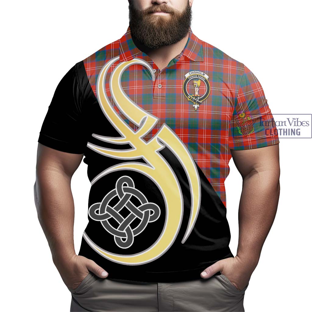 Chisholm Ancient Tartan Polo Shirt with Family Crest and Celtic Symbol Style - Tartan Vibes Clothing