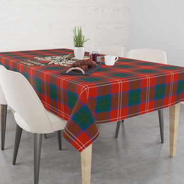 Chisholm Ancient Tartan Tablecloth with Clan Crest and the Golden Sword of Courageous Legacy