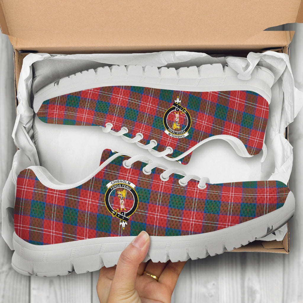 Chisholm Ancient Tartan Sneakers with Family Crest - Tartan Vibes Clothing