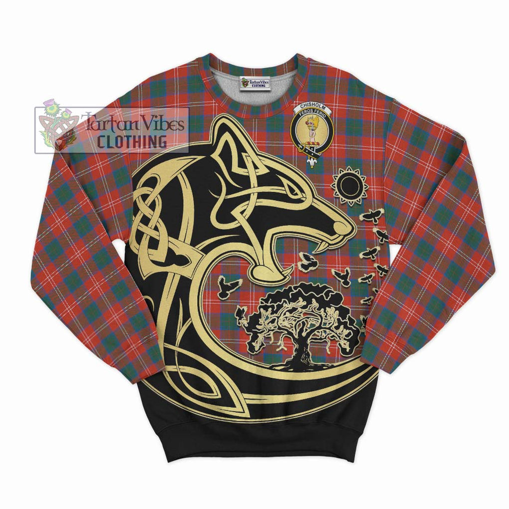 Chisholm Ancient Tartan Sweatshirt with Family Crest Celtic Wolf Style - Tartan Vibes Clothing