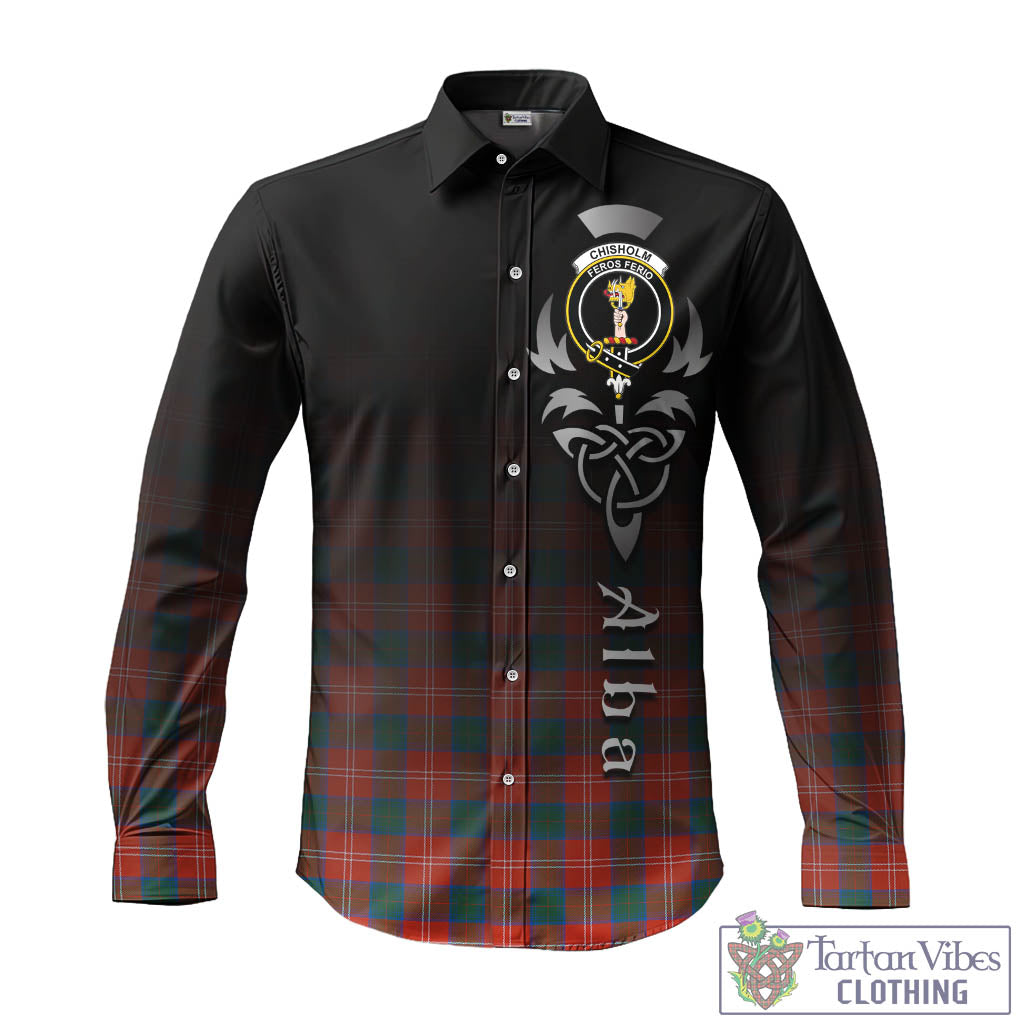 Tartan Vibes Clothing Chisholm Ancient Tartan Long Sleeve Button Up Featuring Alba Gu Brath Family Crest Celtic Inspired