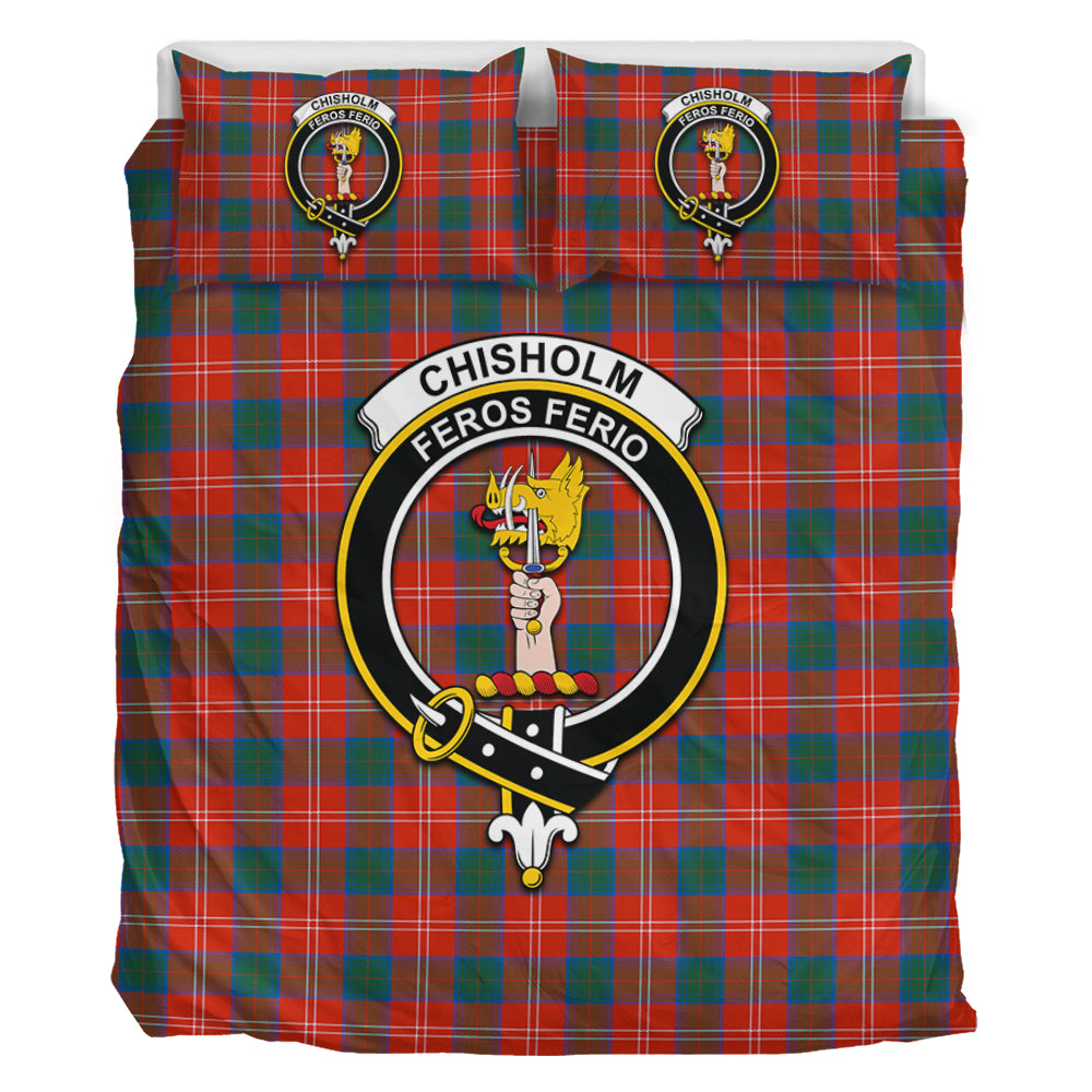 Chisholm Ancient Tartan Bedding Set with Family Crest - Tartan Vibes Clothing