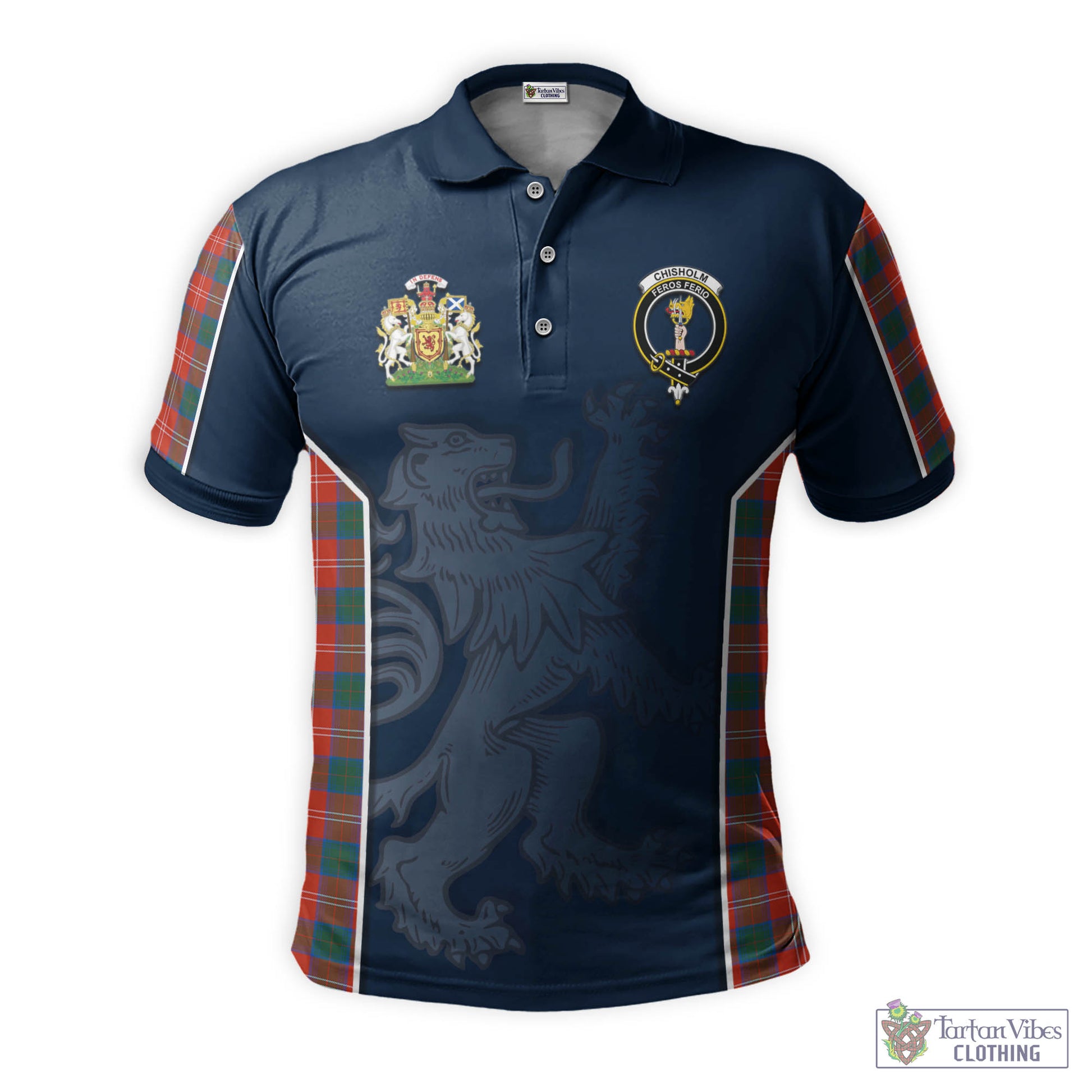 Tartan Vibes Clothing Chisholm Ancient Tartan Men's Polo Shirt with Family Crest and Lion Rampant Vibes Sport Style