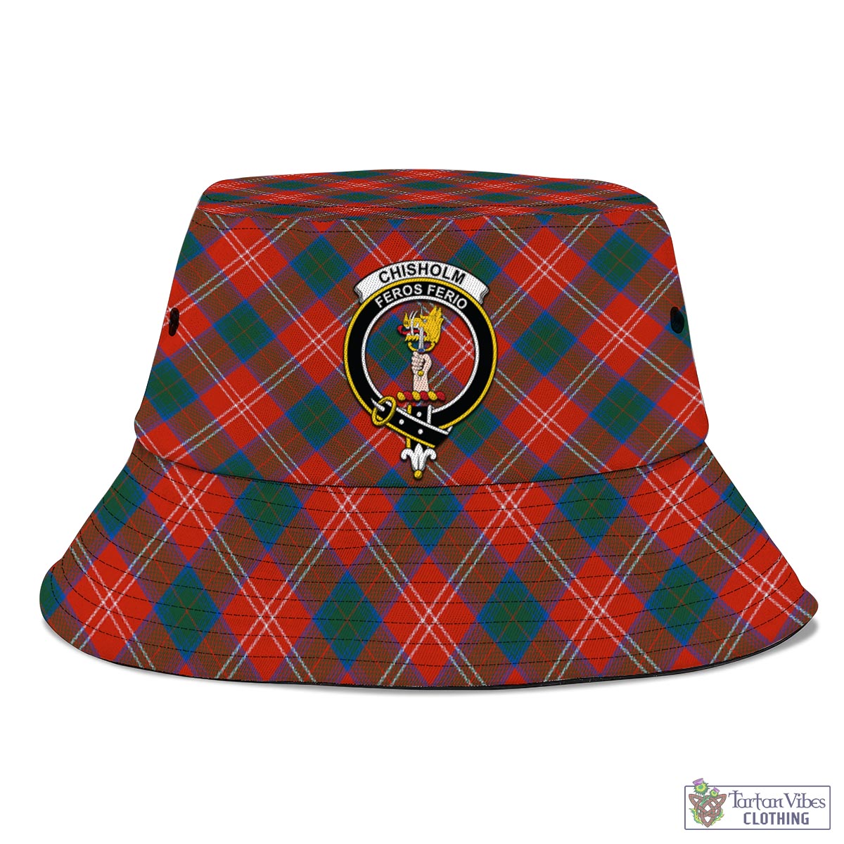 Tartan Vibes Clothing Chisholm Ancient Tartan Bucket Hat with Family Crest