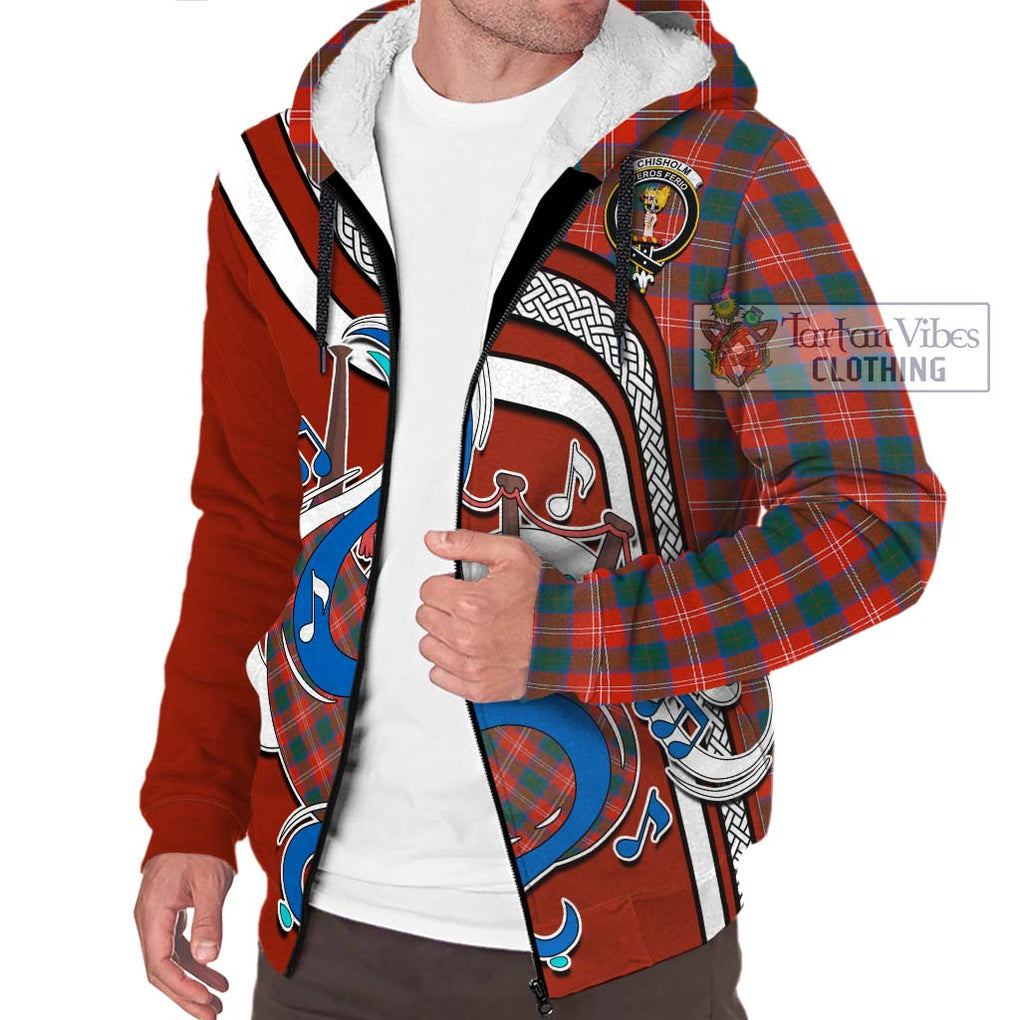 Chisholm Ancient Tartan Sherpa Hoodie with Epic Bagpipe Style Unisex - Tartanvibesclothing Shop