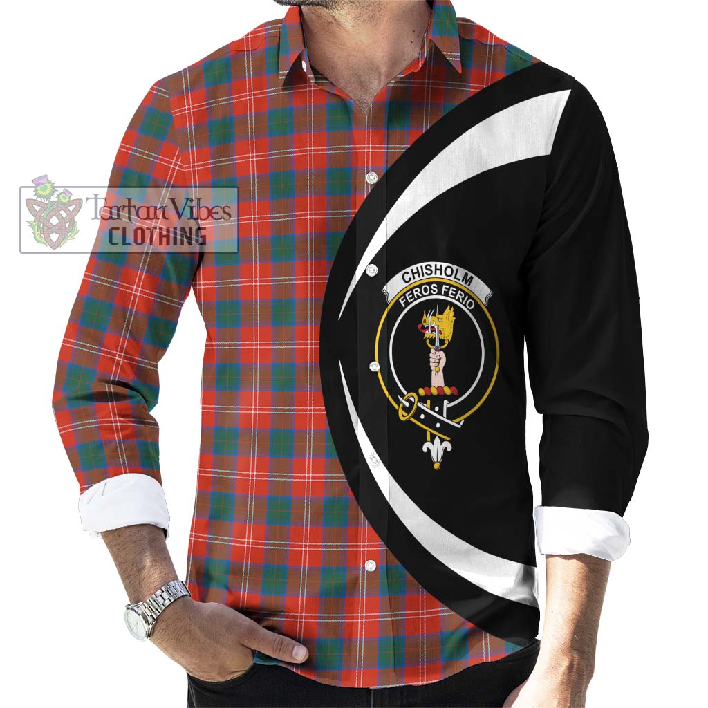 Chisholm Ancient Tartan Long Sleeve Button Up with Family Crest Circle Style - Tartan Vibes Clothing