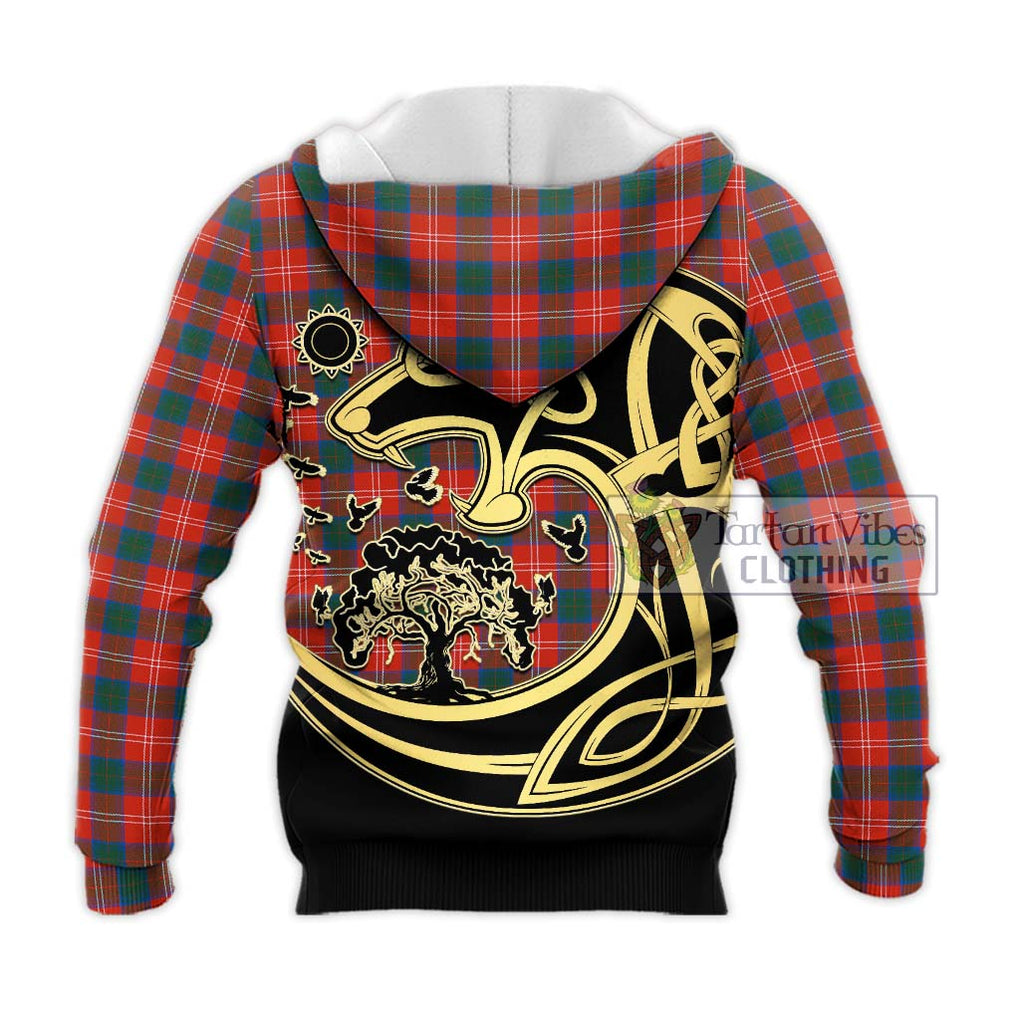 Chisholm Ancient Tartan Knitted Hoodie with Family Crest Celtic Wolf Style - Tartan Vibes Clothing