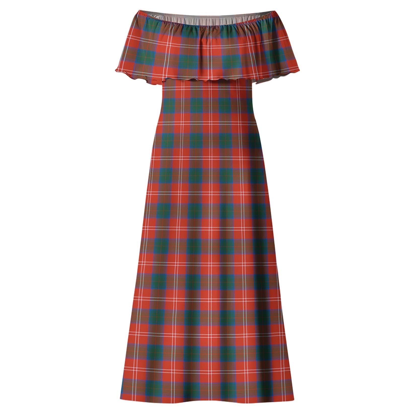 Chisholm Ancient Tartan Off Shoulder Long Dress - Tartanvibesclothing