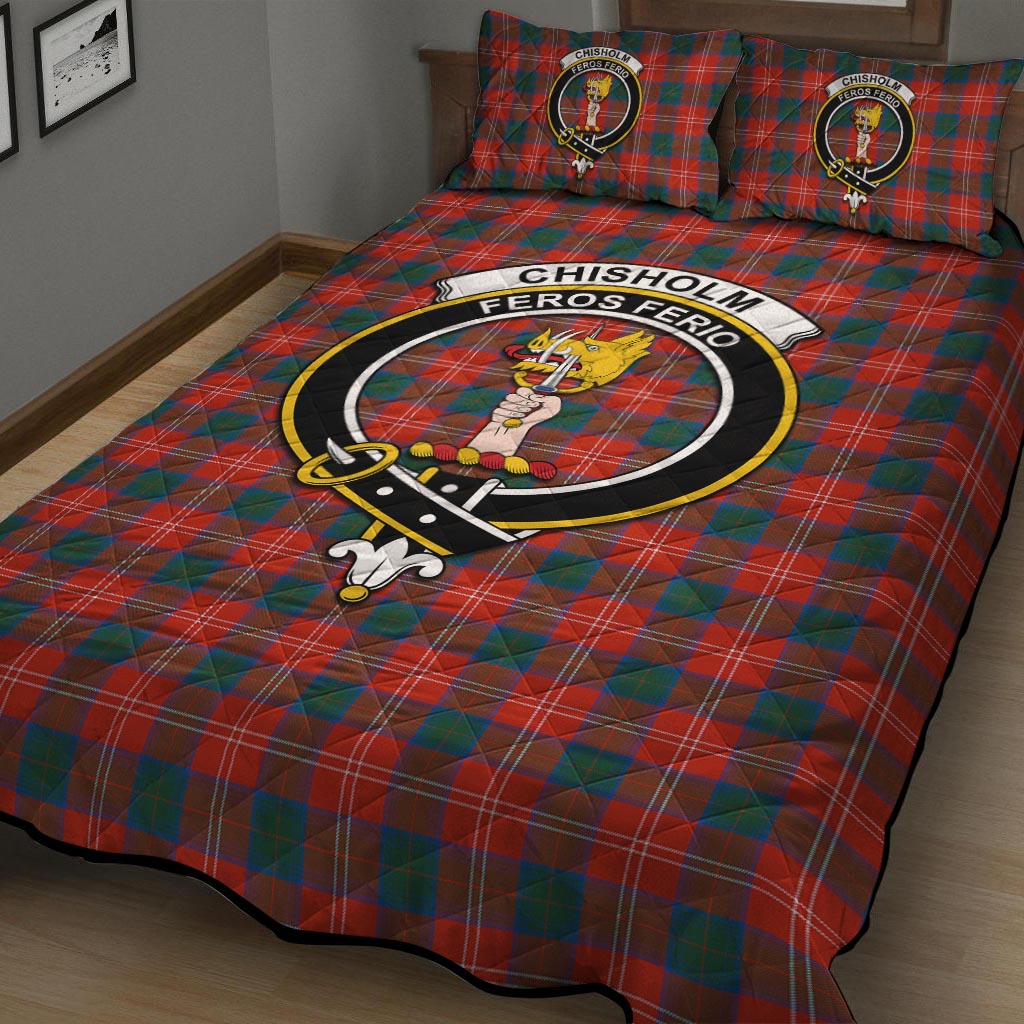 Chisholm Ancient Tartan Quilt Bed Set with Family Crest - Tartan Vibes Clothing