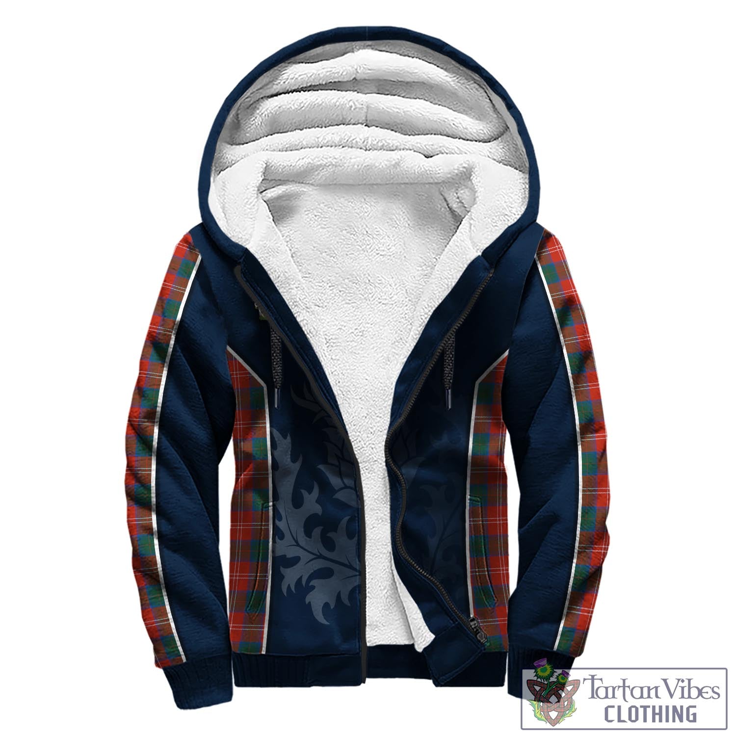 Tartan Vibes Clothing Chisholm Ancient Tartan Sherpa Hoodie with Family Crest and Scottish Thistle Vibes Sport Style