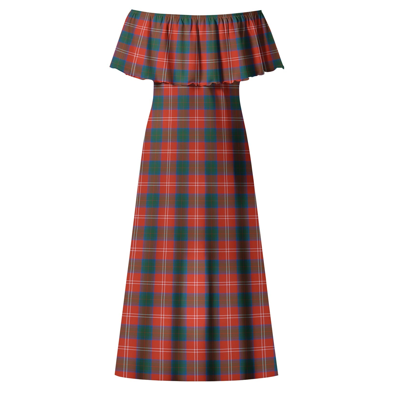 Chisholm Ancient Tartan Off Shoulder Long Dress - Tartanvibesclothing