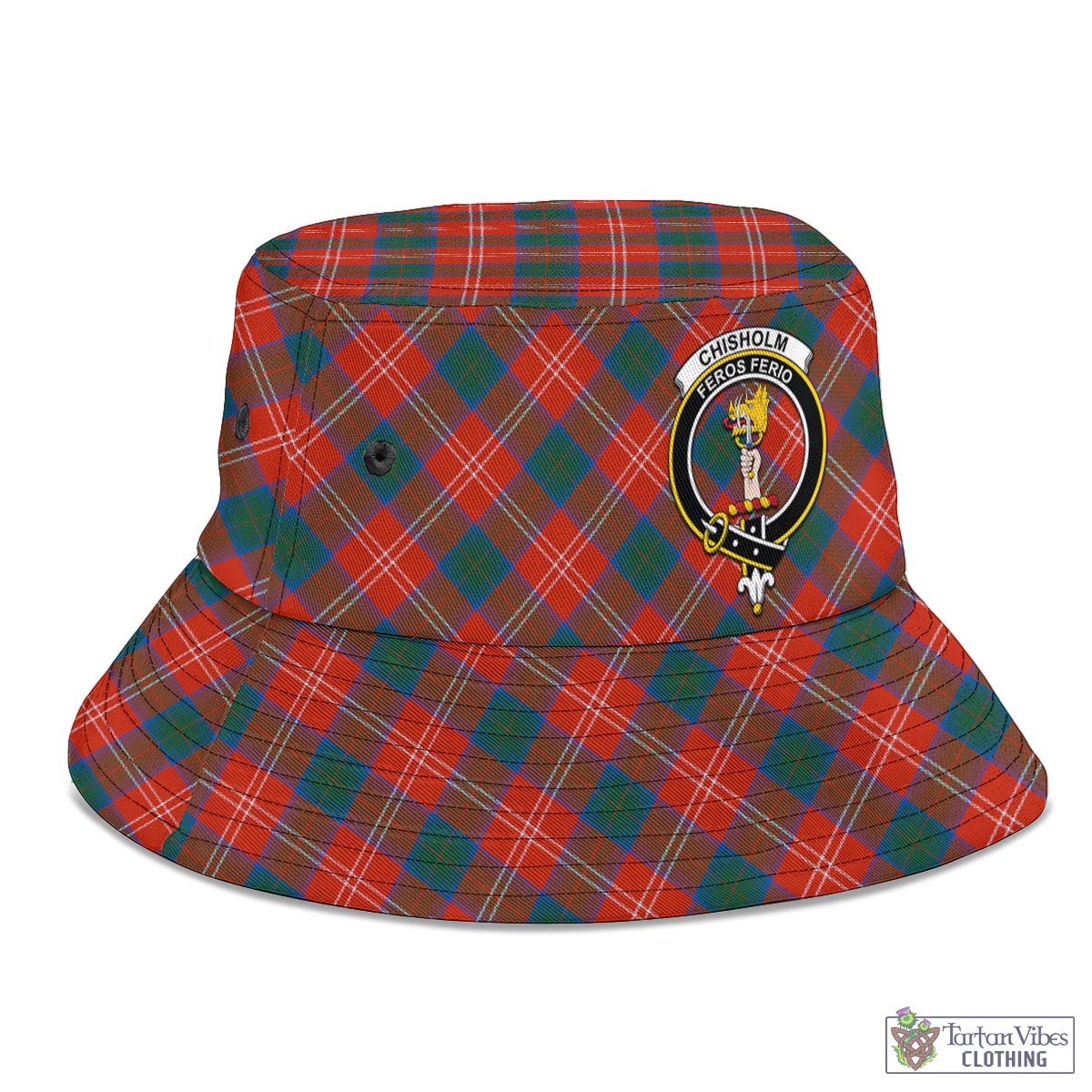 Tartan Vibes Clothing Chisholm Ancient Tartan Bucket Hat with Family Crest