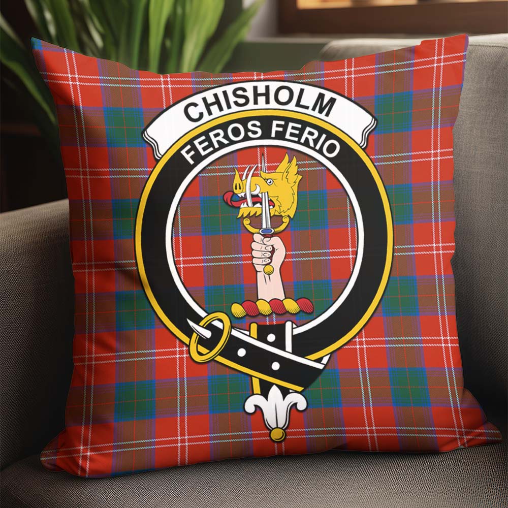 Chisholm Ancient Tartan Pillow Cover with Family Crest - Tartanvibesclothing