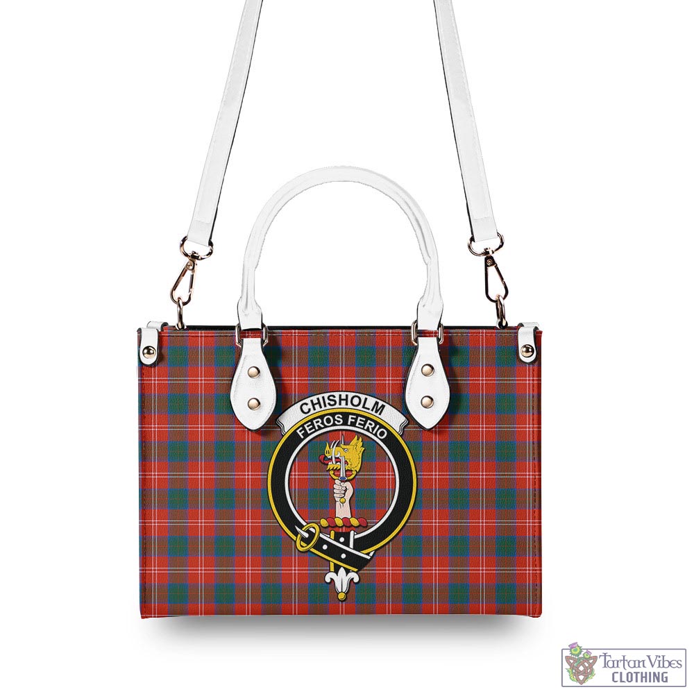 Tartan Vibes Clothing Chisholm Ancient Tartan Luxury Leather Handbags with Family Crest