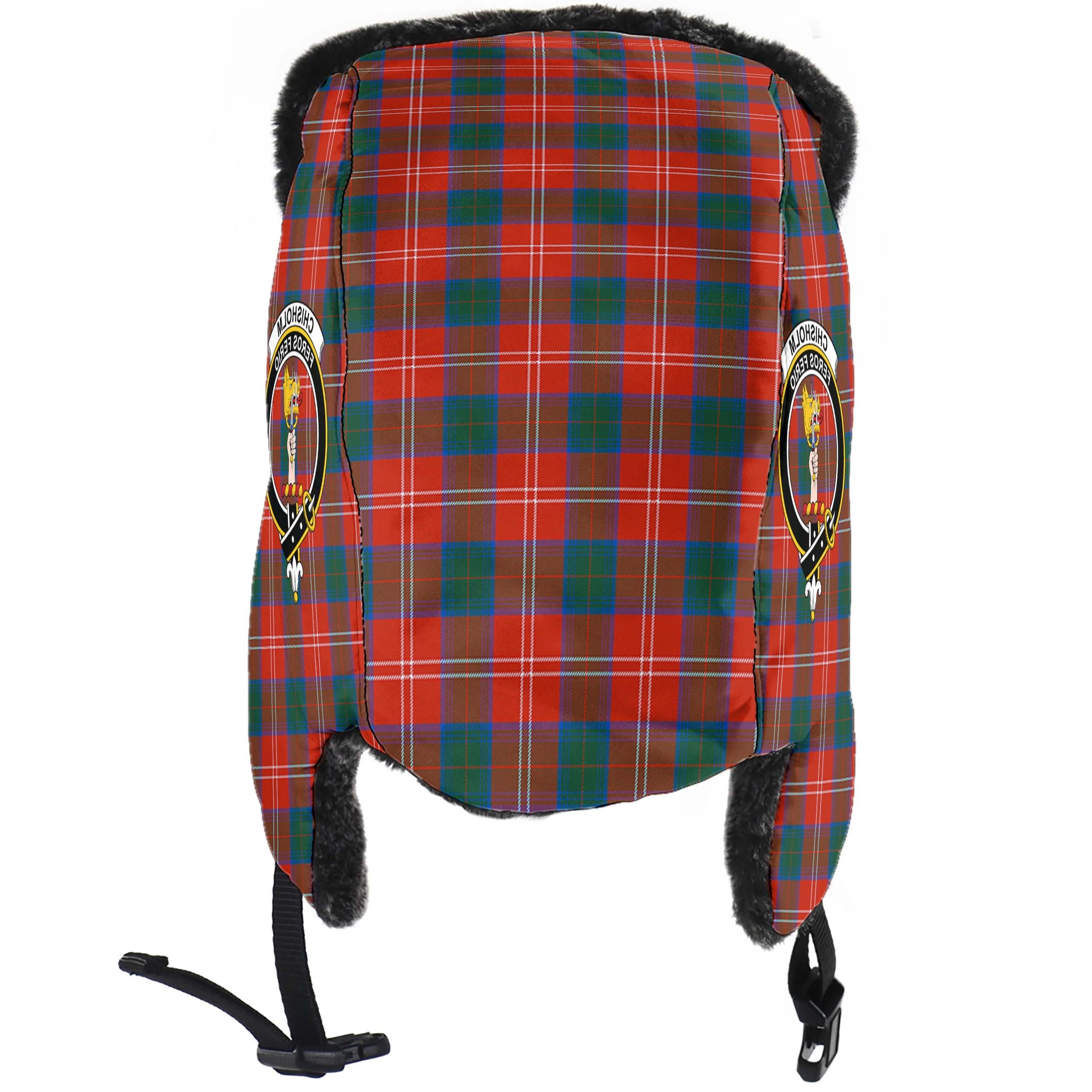 Chisholm Ancient Tartan Winter Trapper Hat with Family Crest - Tartanvibesclothing