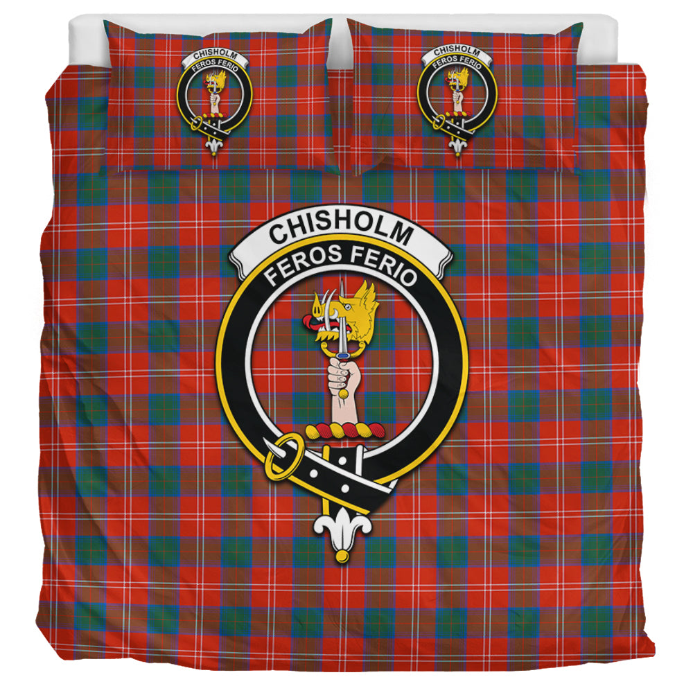 Chisholm Ancient Tartan Bedding Set with Family Crest UK Bedding Set UK Super King 104*94 inch - Tartan Vibes Clothing