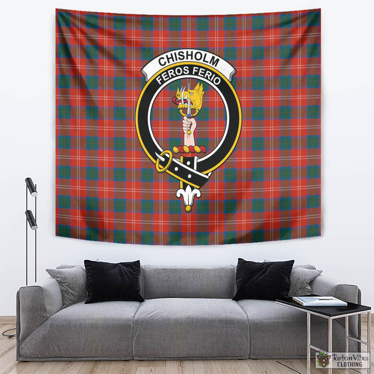 Tartan Vibes Clothing Chisholm Ancient Tartan Tapestry Wall Hanging and Home Decor for Room with Family Crest