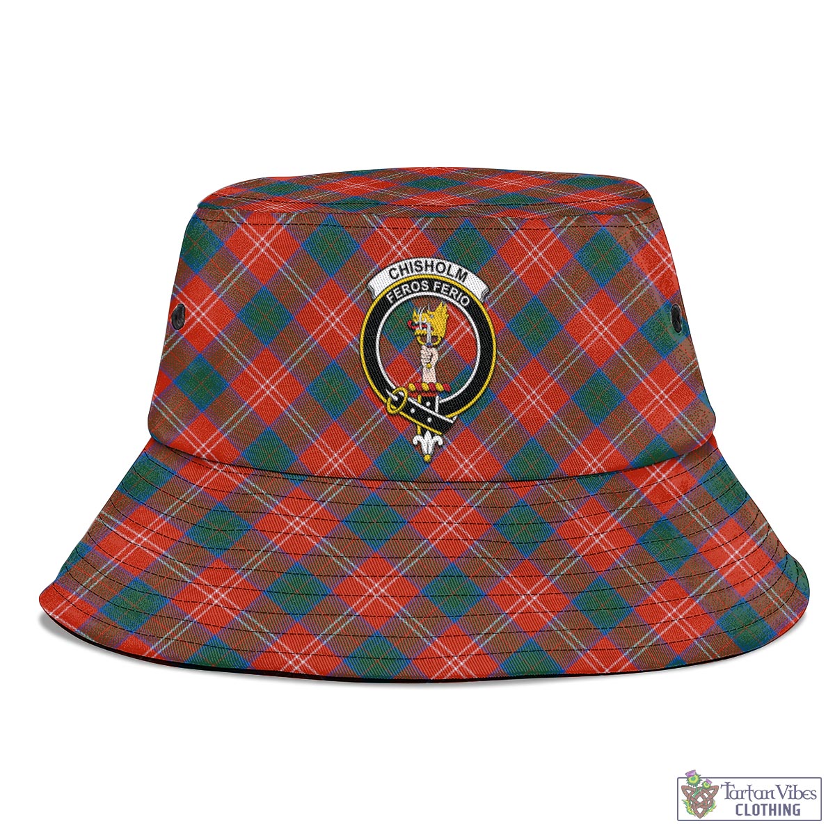 Tartan Vibes Clothing Chisholm Ancient Tartan Bucket Hat with Family Crest