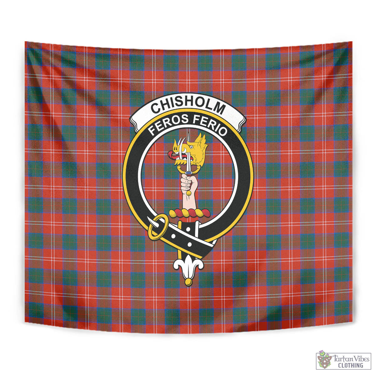 Tartan Vibes Clothing Chisholm Ancient Tartan Tapestry Wall Hanging and Home Decor for Room with Family Crest