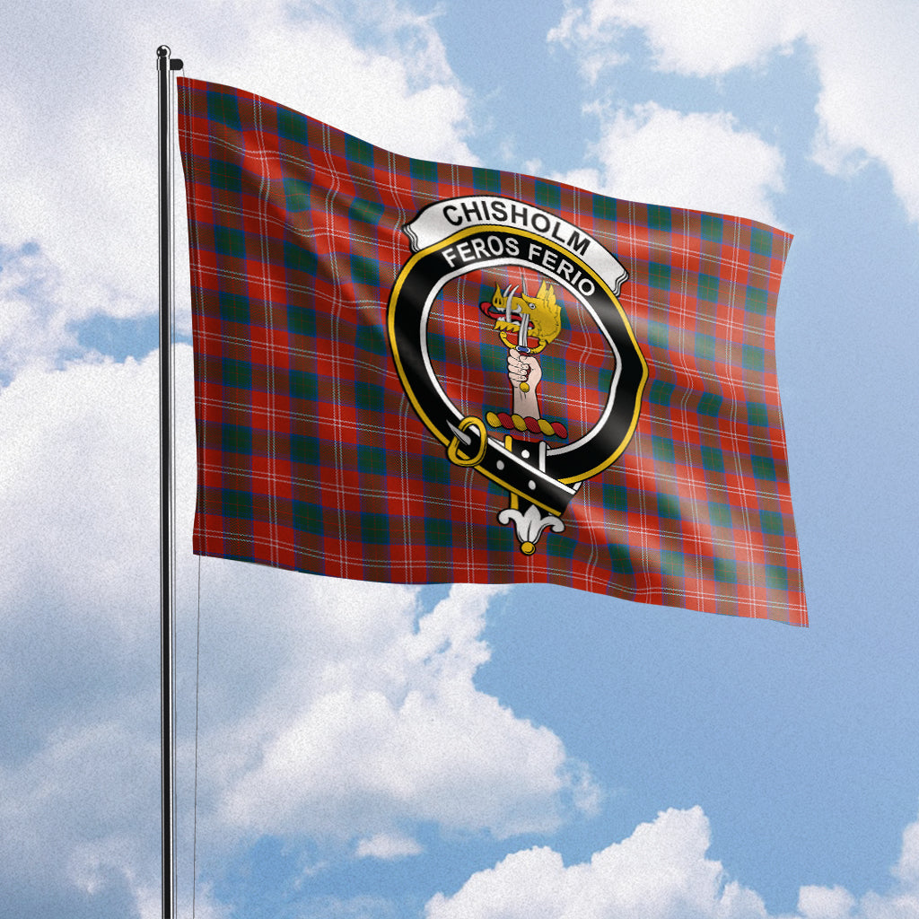 Chisholm Ancient Tartan Flag with Family Crest House Flag (Horizontal) - Tartan Vibes Clothing