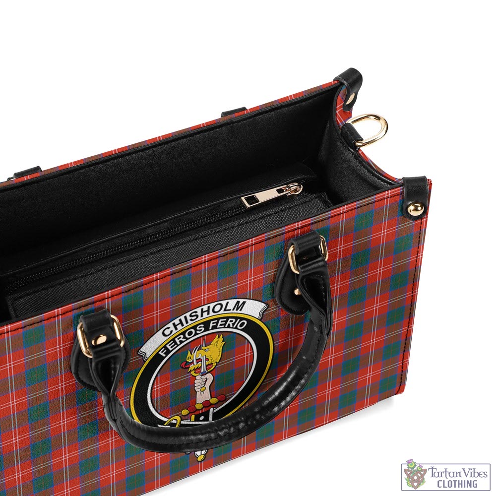 Tartan Vibes Clothing Chisholm Ancient Tartan Luxury Leather Handbags with Family Crest