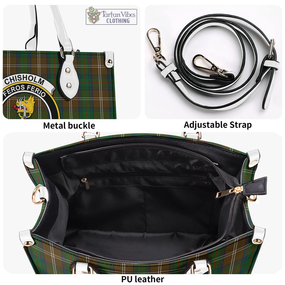 Tartan Vibes Clothing Chisholm Hunting Tartan Luxury Leather Handbags with Family Crest