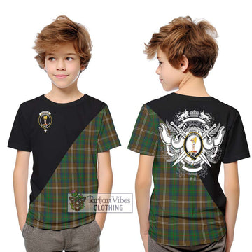 Chisholm Hunting Tartan Kid T-Shirt with Family Crest and Military Logo Style