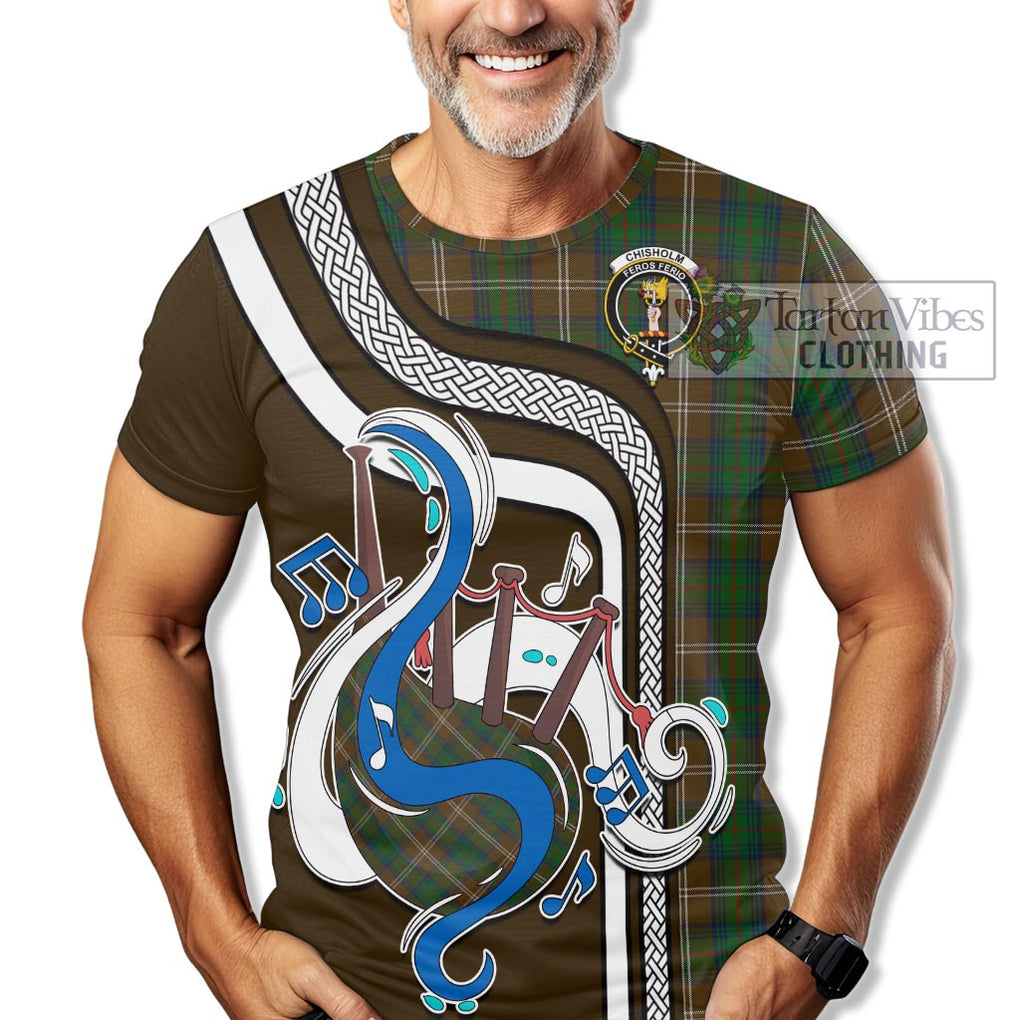 Chisholm Hunting Tartan T-Shirt with Epic Bagpipe Style Kid's Shirt - Tartanvibesclothing Shop