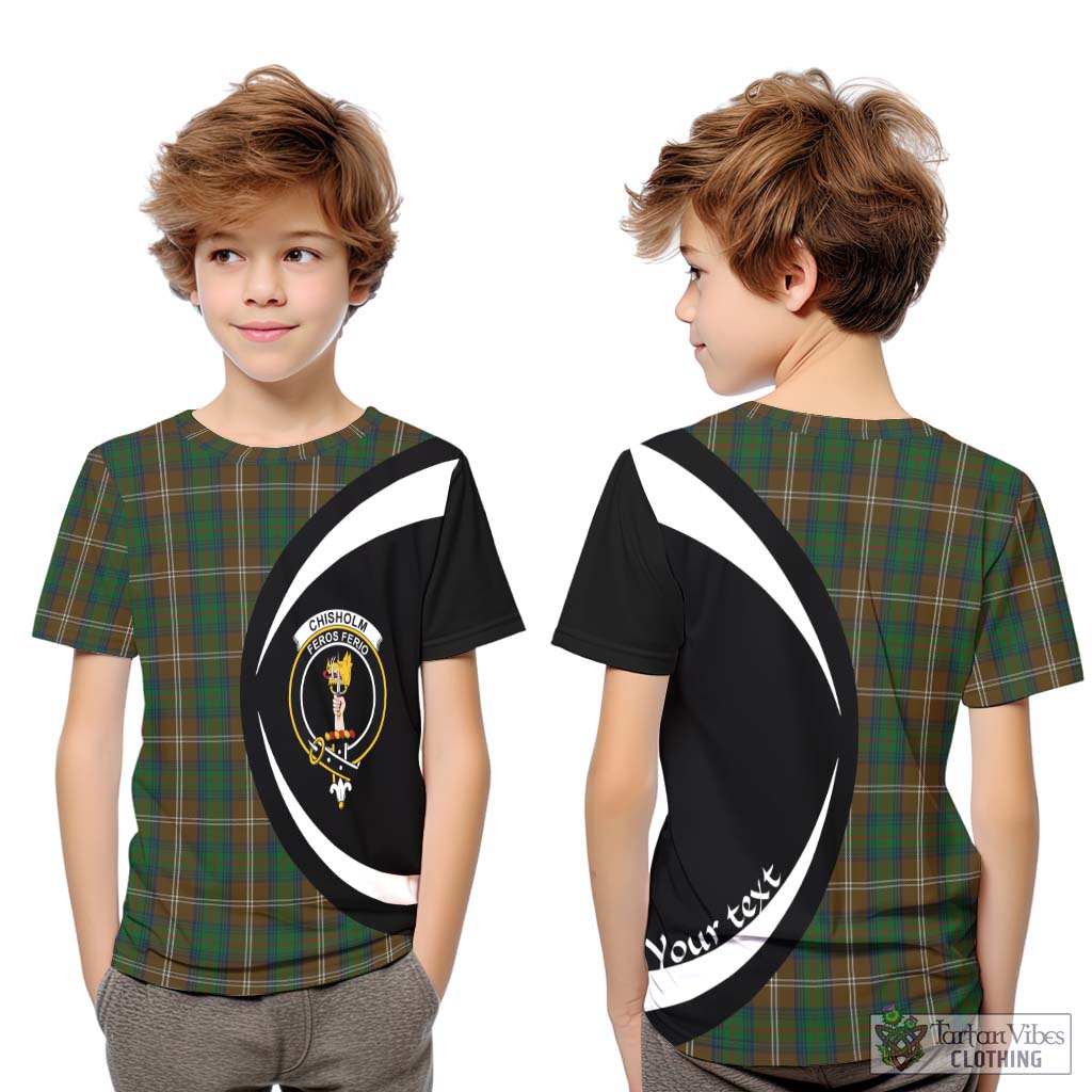 Chisholm Hunting Tartan Kid T-Shirt with Family Crest Circle Style Youth XL Size14 - Tartan Vibes Clothing