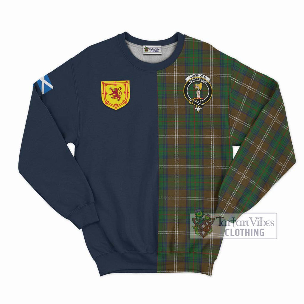 Tartan Vibes Clothing Chisholm Hunting Tartan Sweatshirt with Scottish Lion Royal Arm Half Style