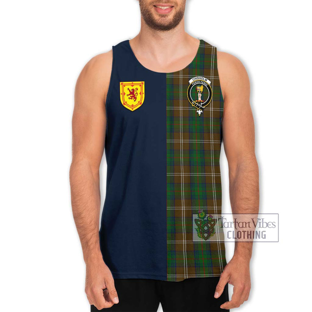 Tartan Vibes Clothing Chisholm Hunting Tartan Men's Tank Top with Scottish Lion Royal Arm Half Style