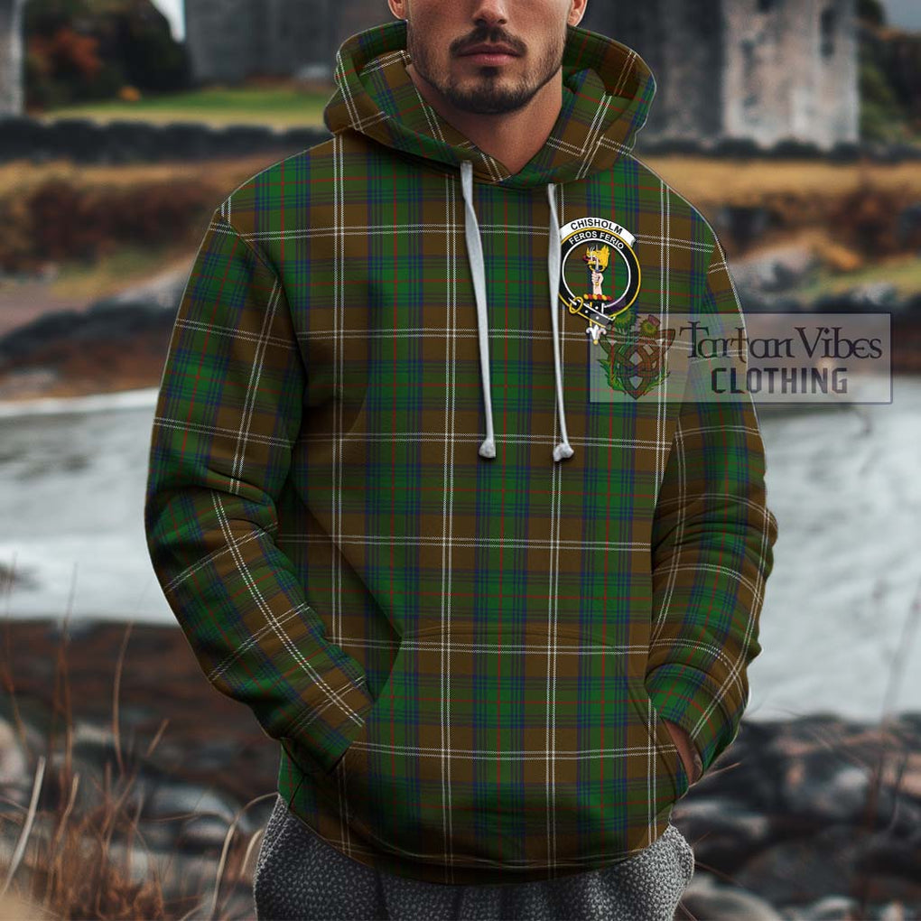 Chisholm Hunting Tartan Cotton Hoodie with Family Crest Pullover Hoodie XS - Tartan Vibes Clothing