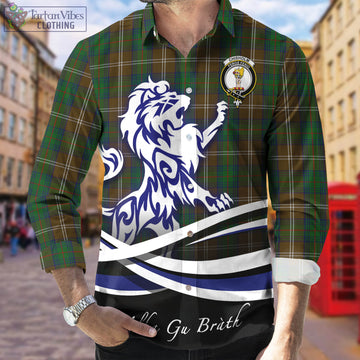 Chisholm Hunting Tartan Long Sleeve Button Up Shirt with Alba Gu Brath Regal Lion Emblem